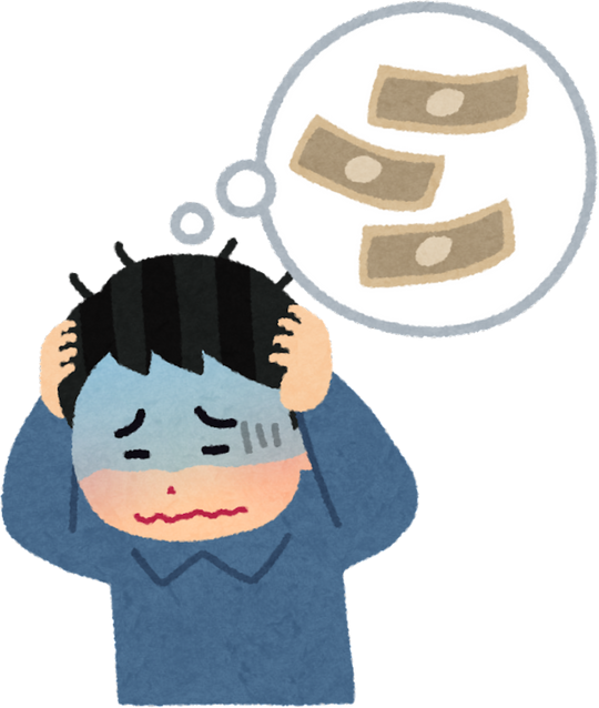 Illustration of a Man Worried About Debt with Thought Bubble of Cash